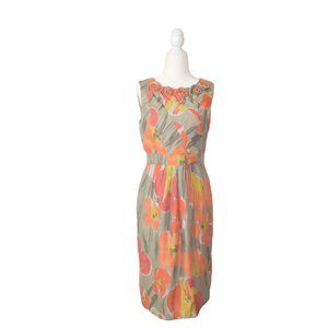 Adrianna Papell Floral Sheath Dress Size 6 Coral Rosette Neckline Cocktail Party